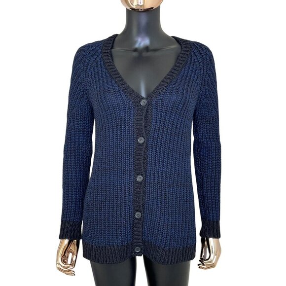 Anthropologie SI•IAE Blue & Black Knit Button Front Cardigan Sweater Size Small - Picture 1 of 9